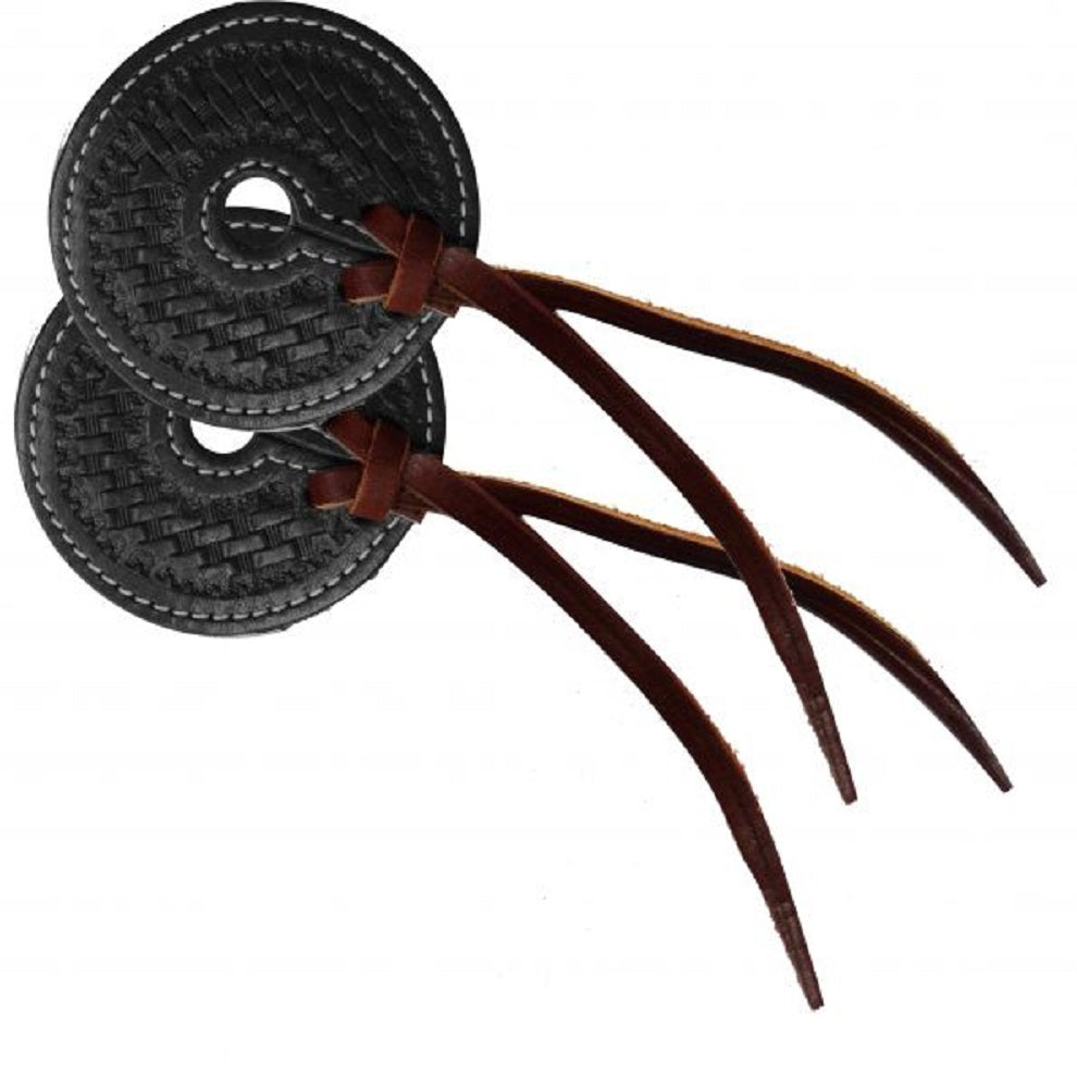 Pair Basket Tooled Leather Bit Guards, Black or Brown