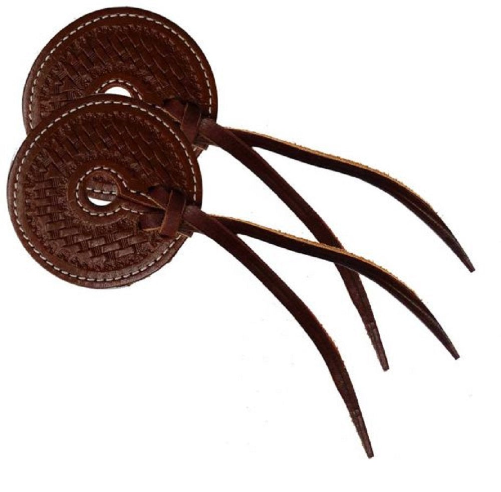 Pair Basket Tooled Leather Bit Guards, Black or Brown