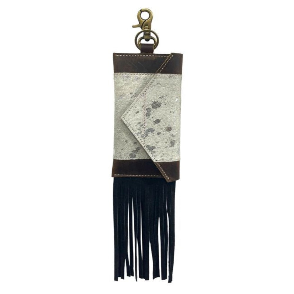 Silver Acid Wash Cowhide Clip Phone Pouch Case