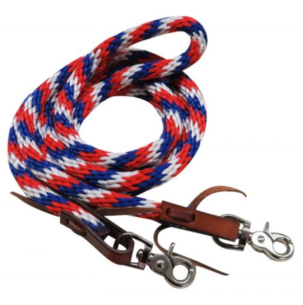 96" Red White Blue Braided Nylon Barrel Reins Scissor Snaps