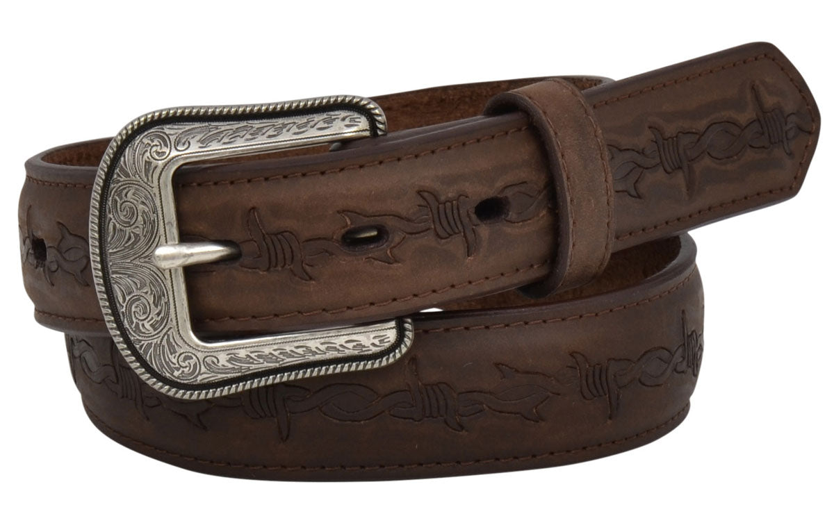 Youth Brown Leather Barbed Wire Belt w/ Buckle