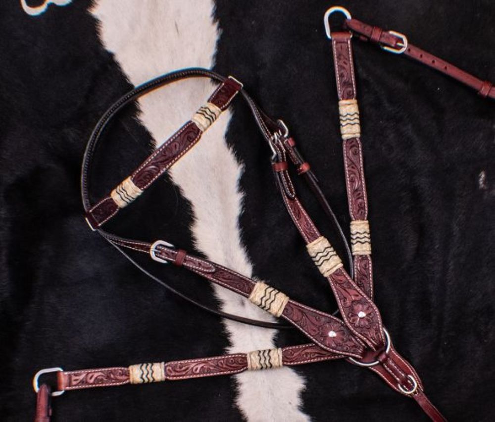 Showman Browband Rawhide Braided Headstall and Breast collar Set