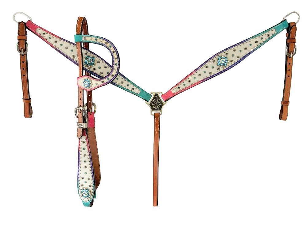 Showman ® Cowhide inlay One Ear headstall and breast collar set