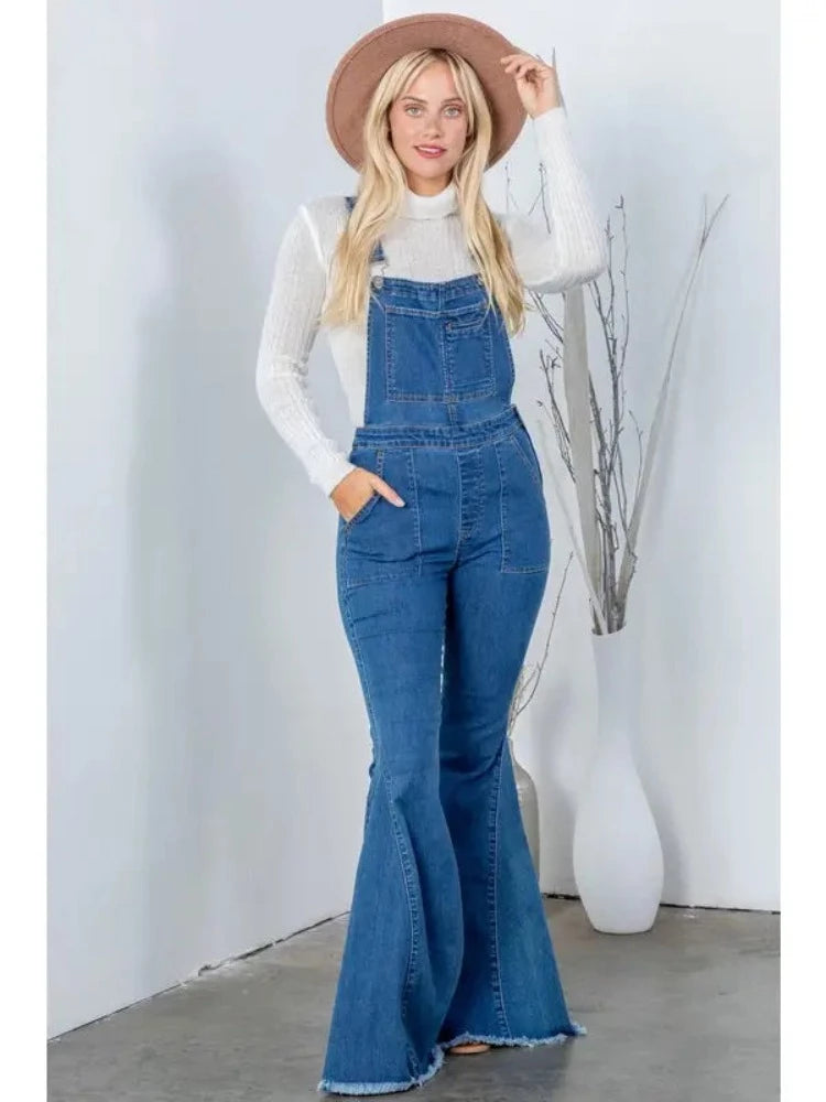 Bell bottom overalls women sales