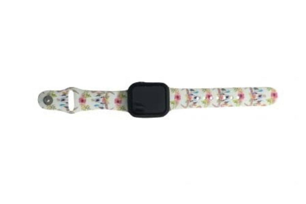 White Silicone Floral Steer Skull Design Apple Watch Band 38/40mm