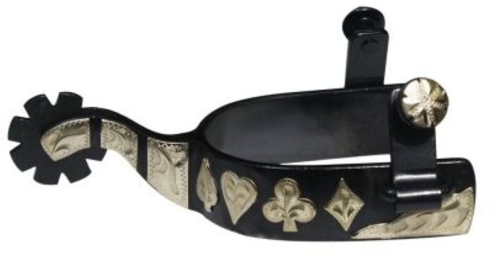 Showman black steel spur with 1" band and 2.5" shank "poker hand"