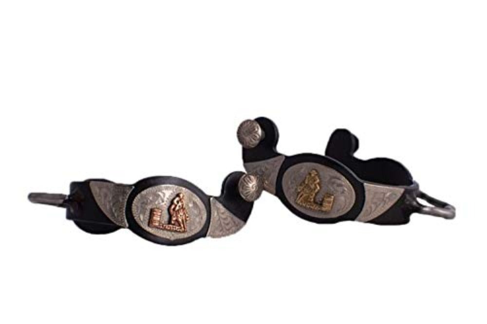 Women's Black Bumper Spurs w/Copper & Gold Barrel Racers