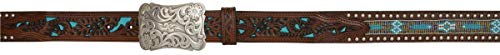Women's Angel Ranch Tooled Cutout Belt w/ Teal beaded inlay