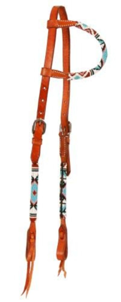Showman Argentina Medium Oil Leather Horse Navajo Beaded One Ear Headstall