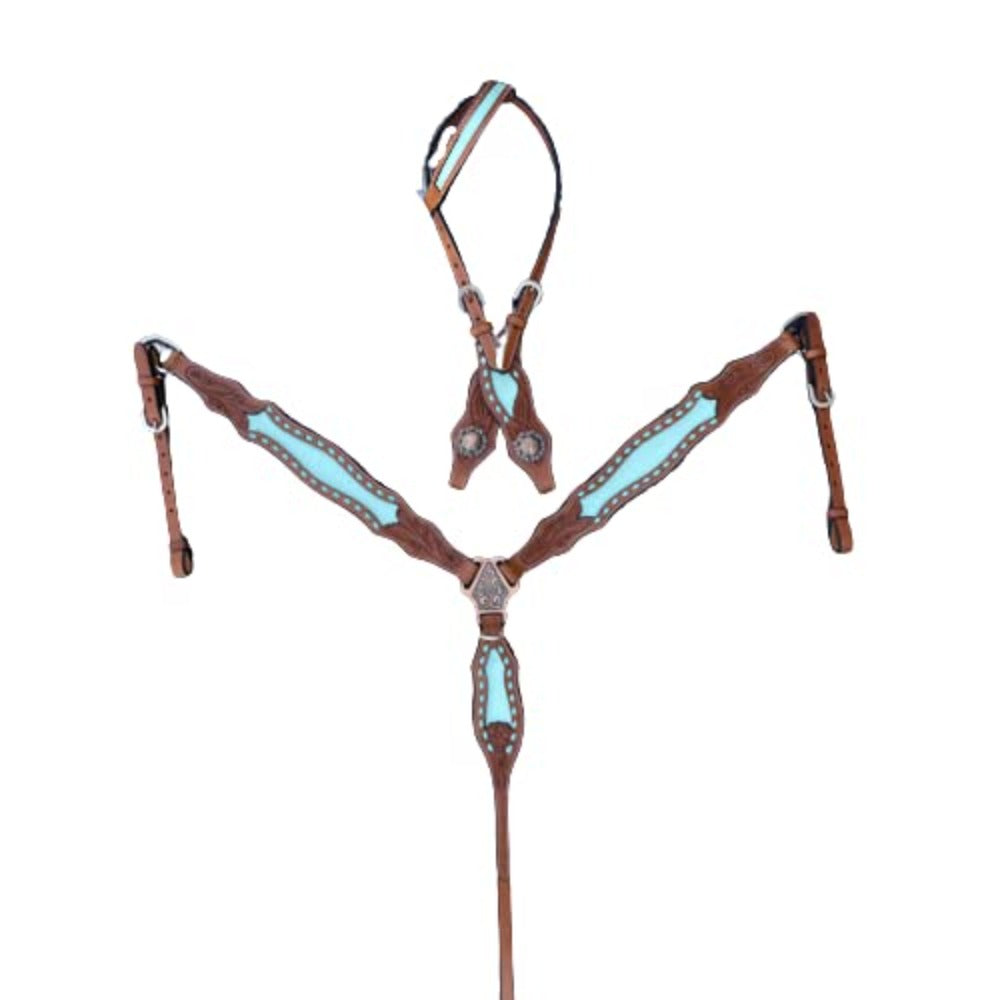 Schulz Equine Turquoise Bonanza Breast Collar & One Ear Headstall Set