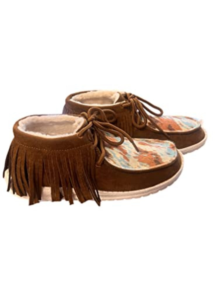 Women's Gypsy Jazz Tan & turquoise 'MOOMA FRINGE' SHOES w/ Fringe