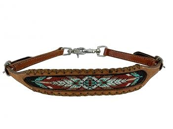 Rawhide Braided Burgundy & Teal Beaded Wither Strap