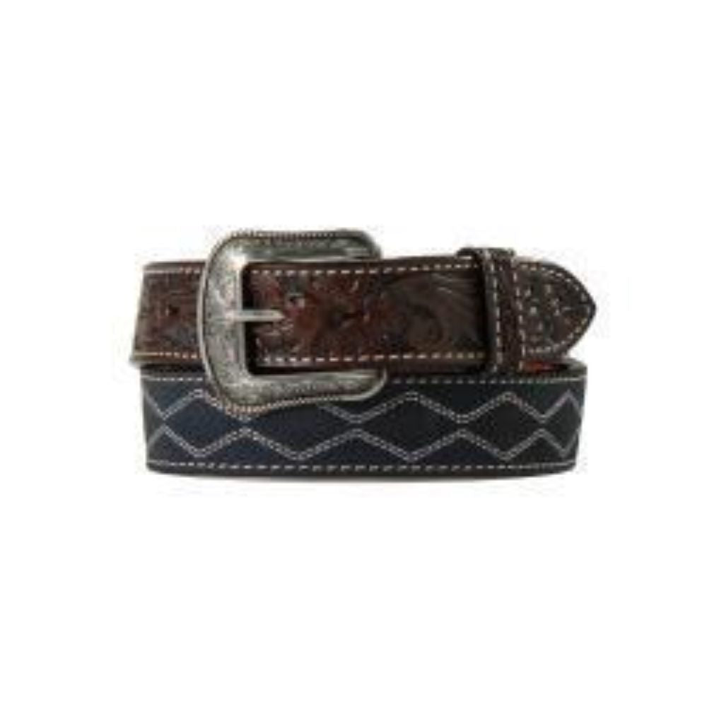 Men's Navy Roughout Belt w/ White boot stitching