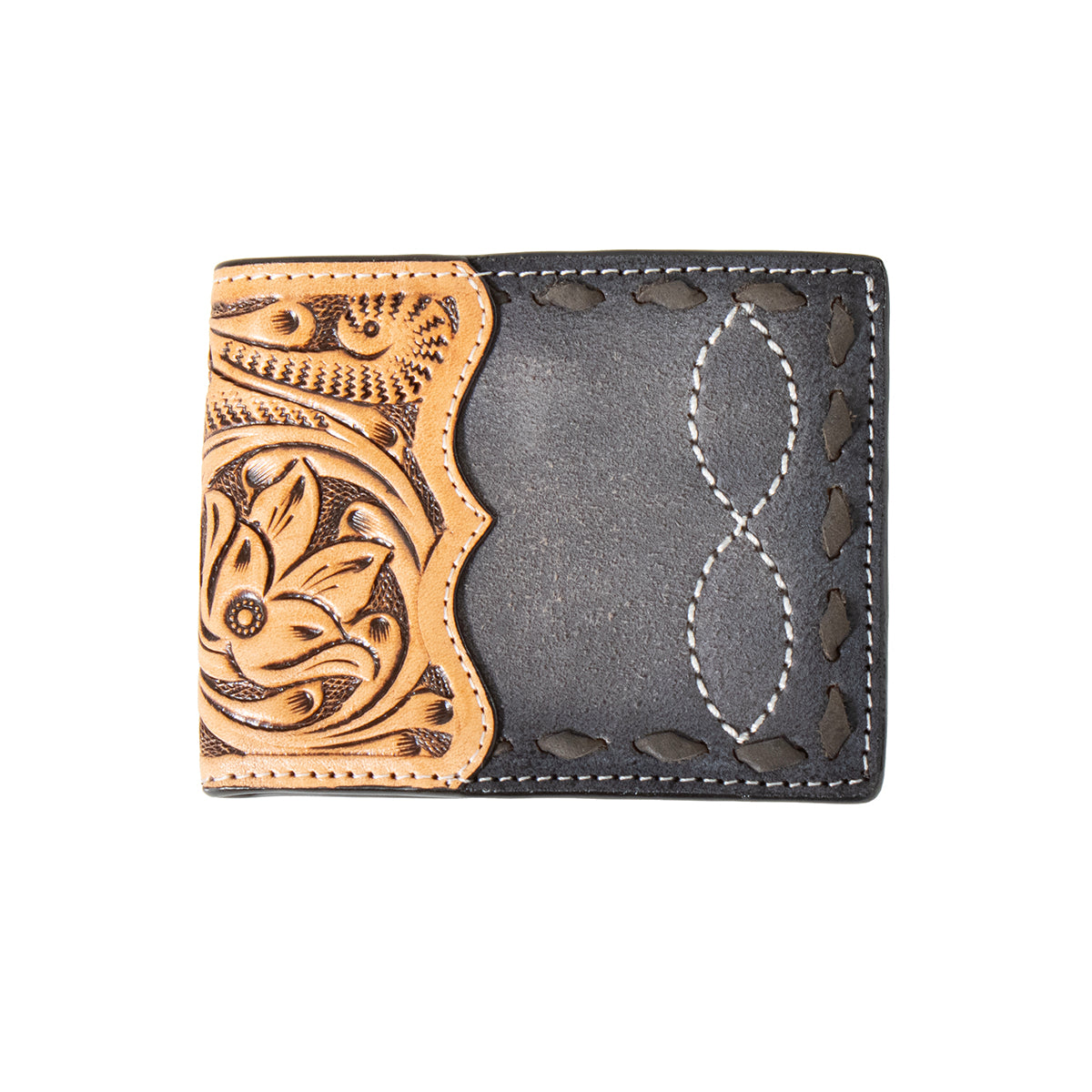Men's Black & Brown Bifold Wallet w/ Buck lace