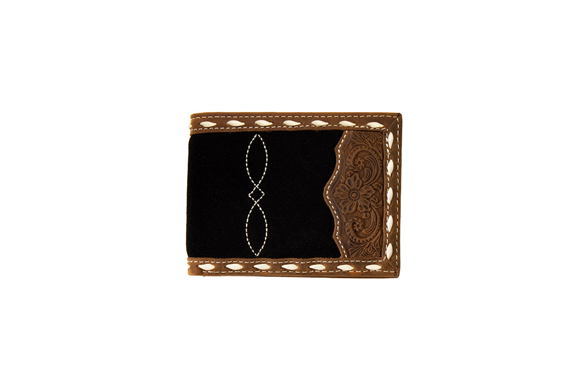 3D Mens Bifold Wallet Roughout Boot Stitch Overlay Black Brown