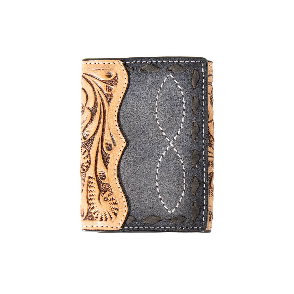 Men's Leather Trifold Wallet w/ Floral tooling