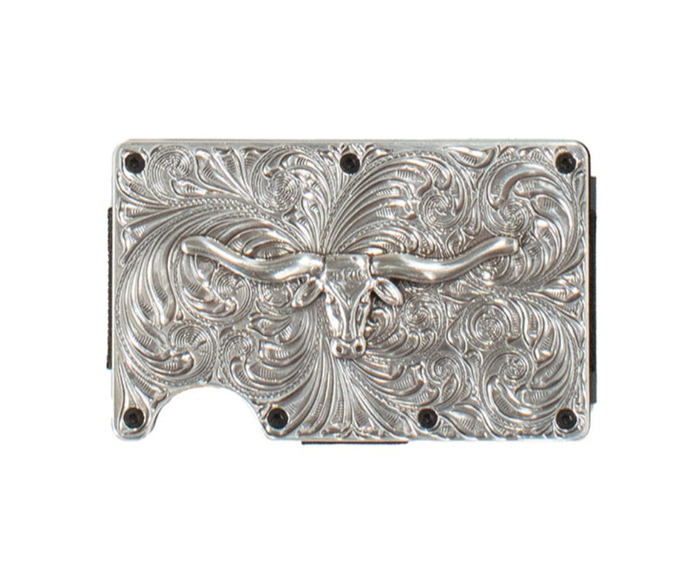 Silver black Longhorn Skull Utility Wallet