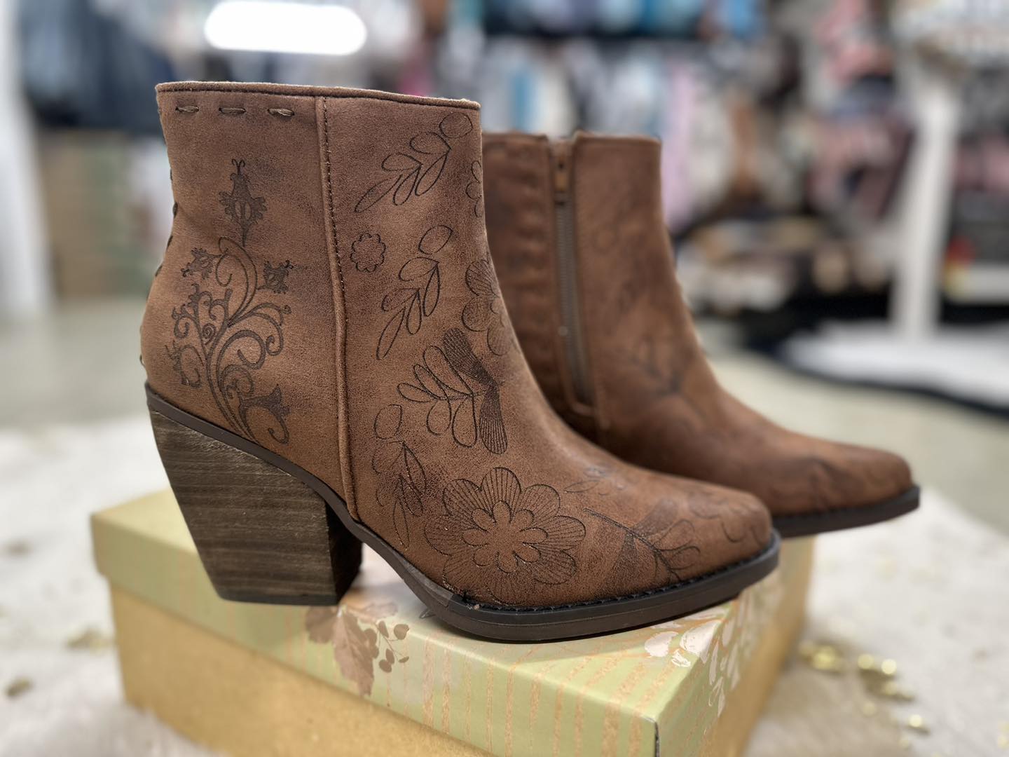 Very G Ladies Laser Engraved Brown Ankle Boot