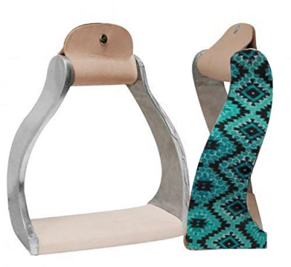Shimmering Teal Navajo Lightweight Twisted Angled Aluminum Stirrups