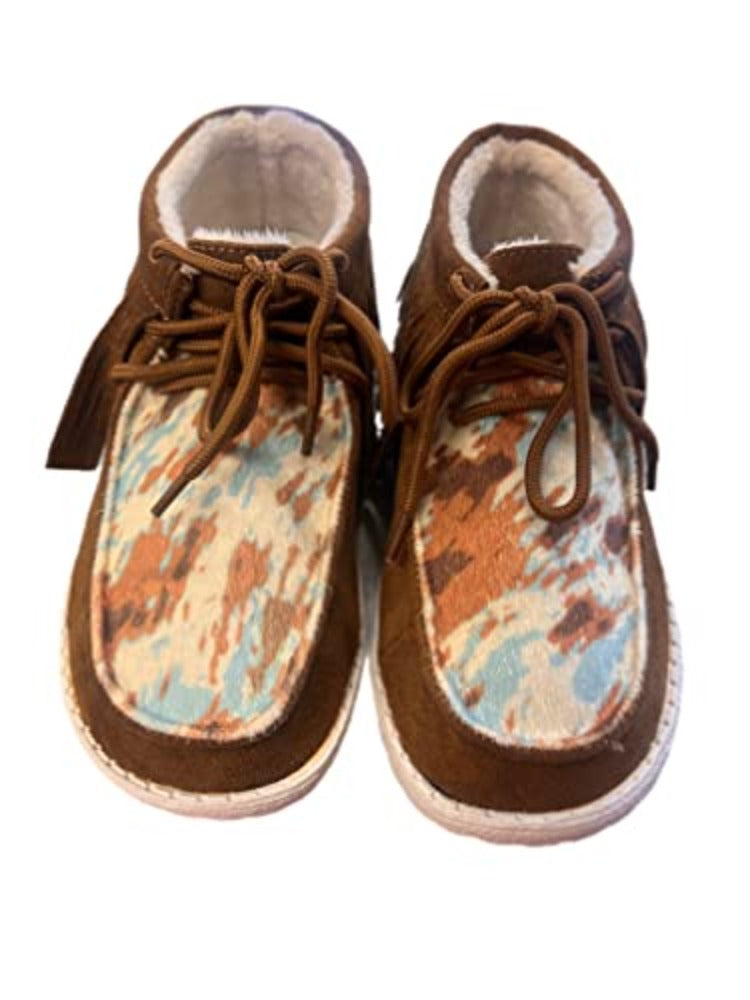 Women's Gypsy Jazz Tan & turquoise 'MOOMA FRINGE' SHOES w/ Fringe