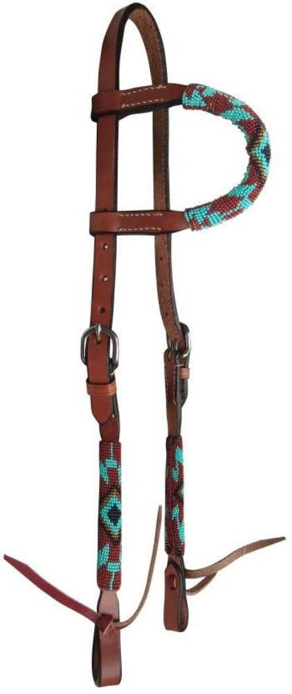 Argentina Leather Southwest Beaded One Ear Horse Headstall