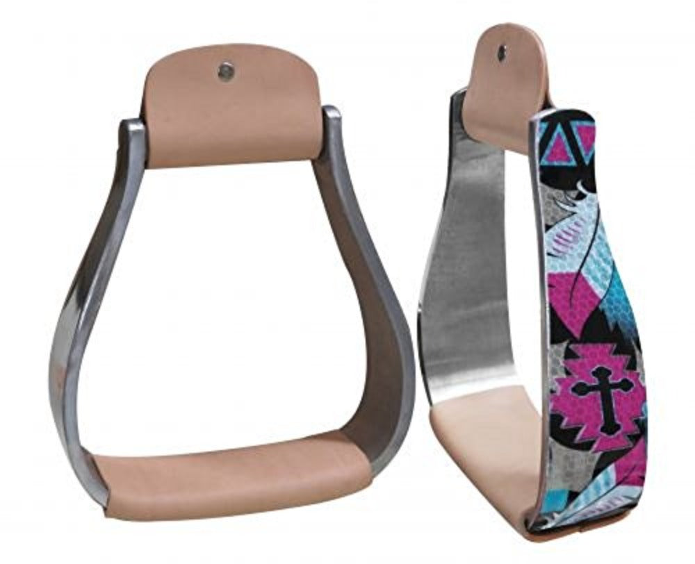 Shimmering Cross & Feather print Lightweight Aluminum Stirrups