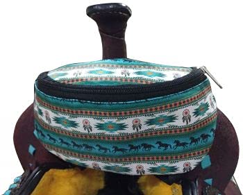 Teal Southwest Horse Design Print Saddle Pouch