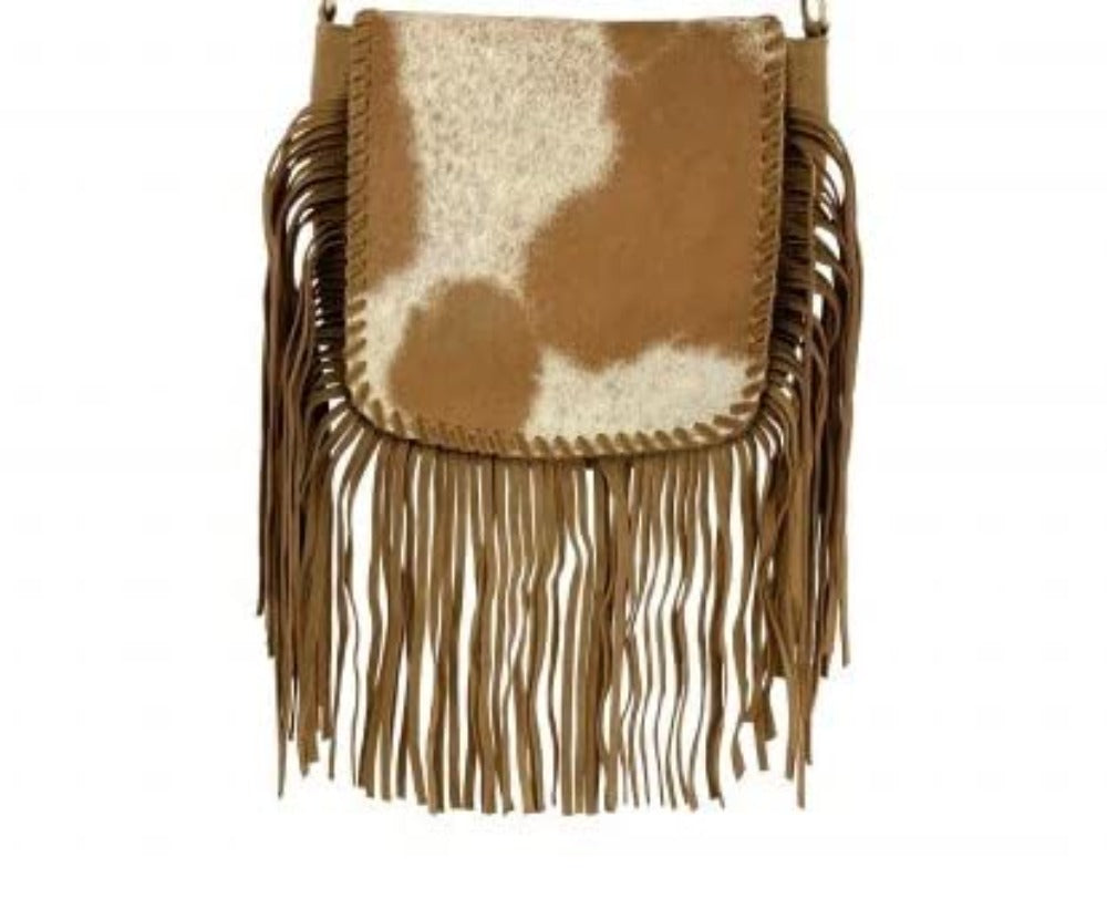 Showman Leather Crossbody Bag w/ hair-on cowhide fringe
