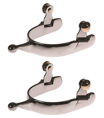 Stainless Steel Ball Knob Spurs w/ Brass Buttons 3/4" Band 1 3/8" Shank
