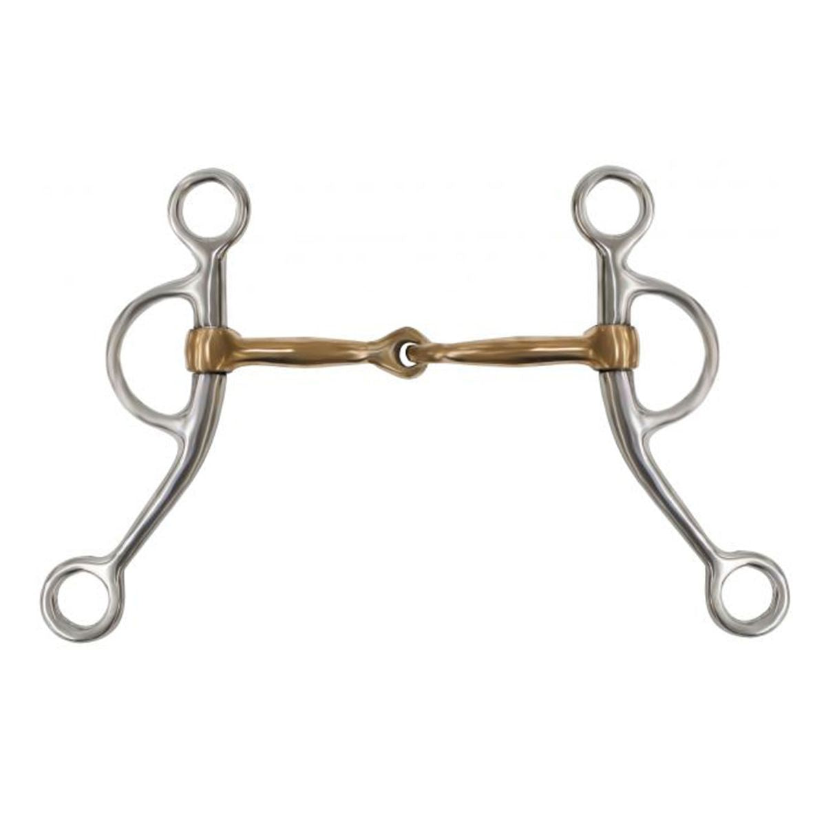 Showman stainless steel tom thumb bit with 7.25" cheeks. Copper 5" broken mouth piece