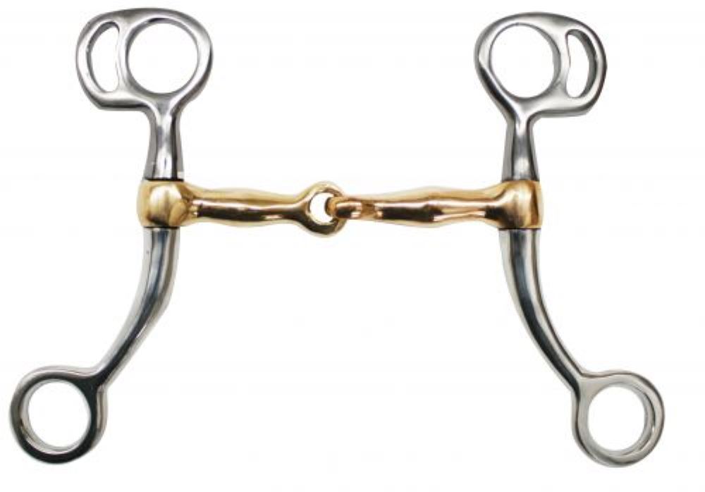 Showman Pony tom thumb bit with 6" cheeks. Copper 4" broken mouth piece
