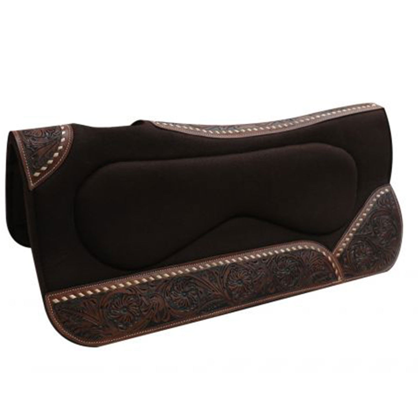 Built-Up Brown Felt Saddle Pad with Floral Leathers