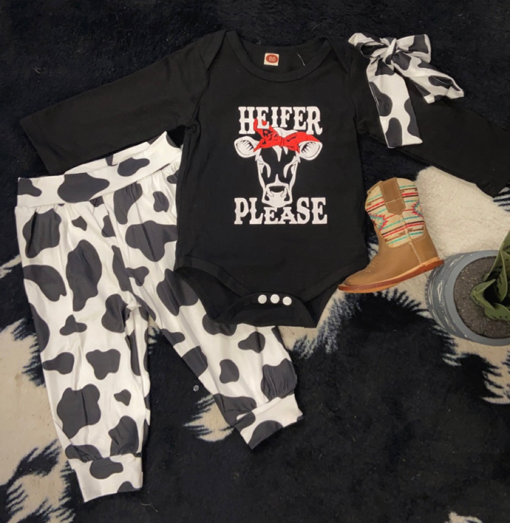 Infant Baby Youth Black & White 'Heifer Please' Cow Bodysuit Romper