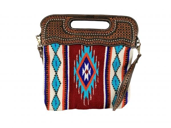 Saddle Blanket Handbag Purse w/ Tooled Handle