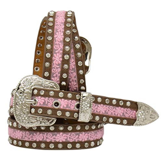 Youth girl's Angel Ranch Pink Flower Lace Leather Belt w/ Buckle