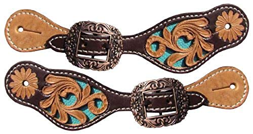 Youth Leather Spur Straps w/ Turquoise Inlay