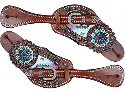 Showman Spur Straps w/ Navajo print Rhinestone conchos