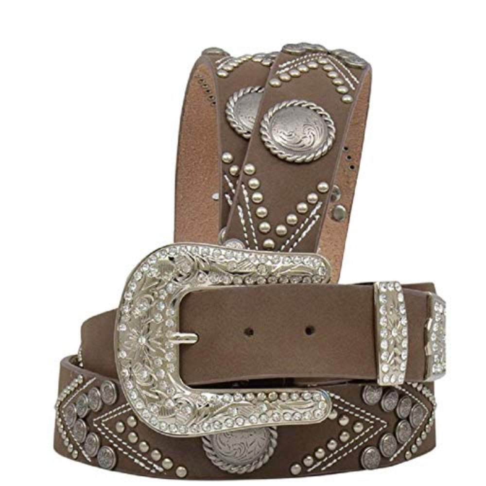 Women's Angel Ranch Leather Belt w/ Tooled conchos Studs