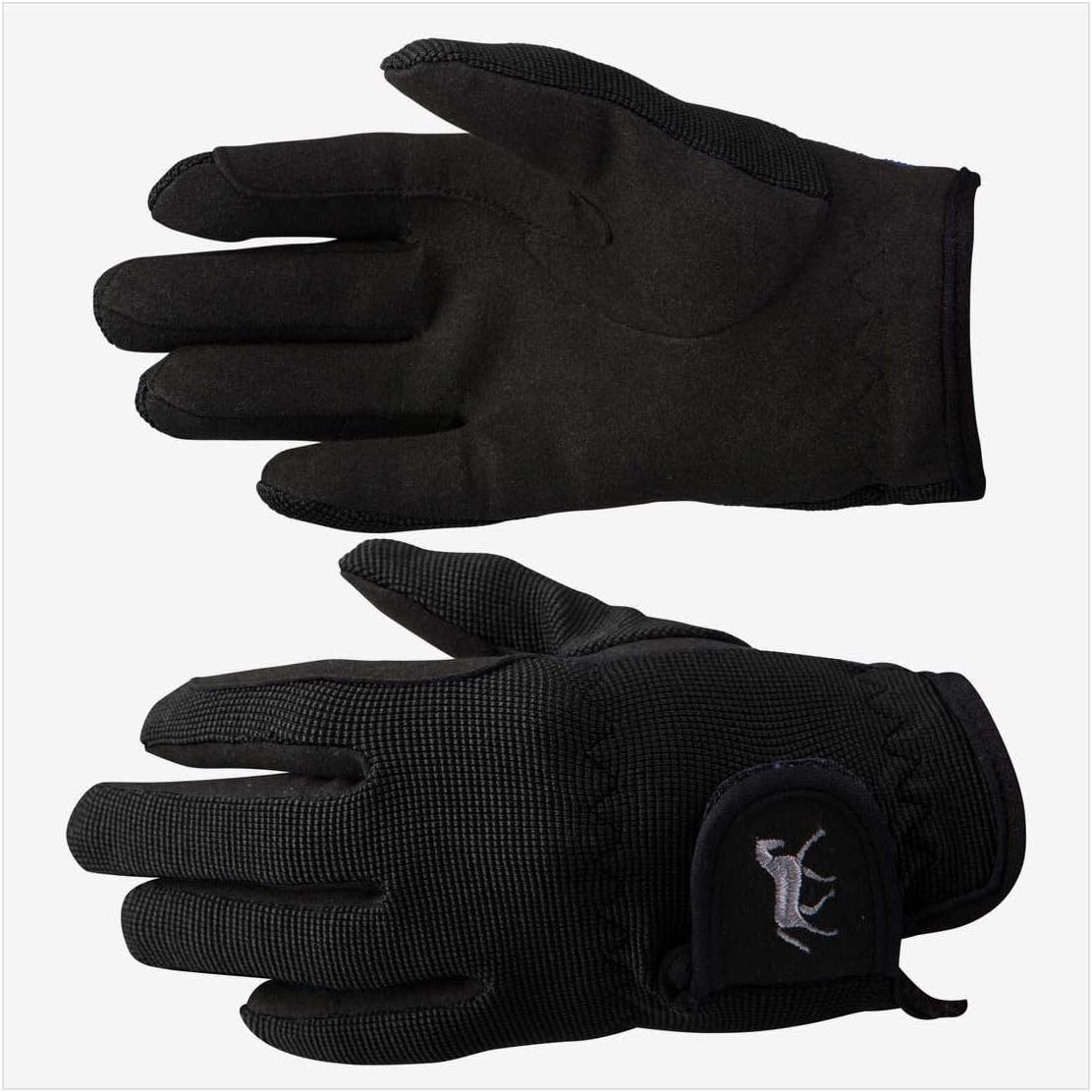 Horze Kids Black Suede Grip 4-Way Stretch Riding Gloves