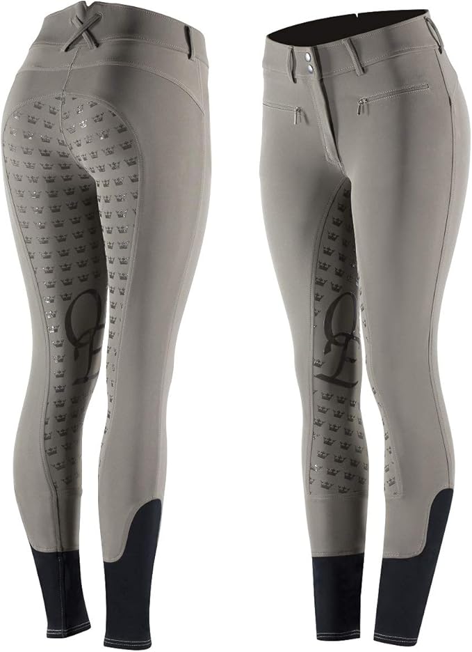 Horze Women's Beige Crown Full Seat Silicone Grip English Riding Schooling Breeches