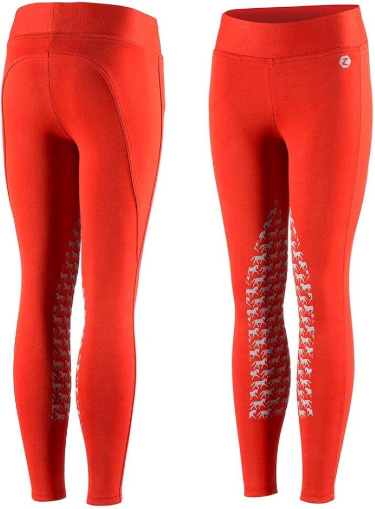Horze Youth Kids AURORA RED SILICONE GRIP Breeches Tights