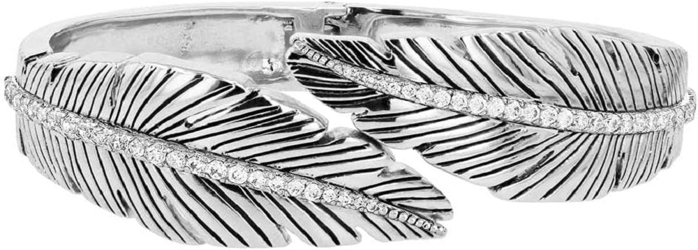 Silver Toned Cuff Bracelet Fashioned Into A Feather