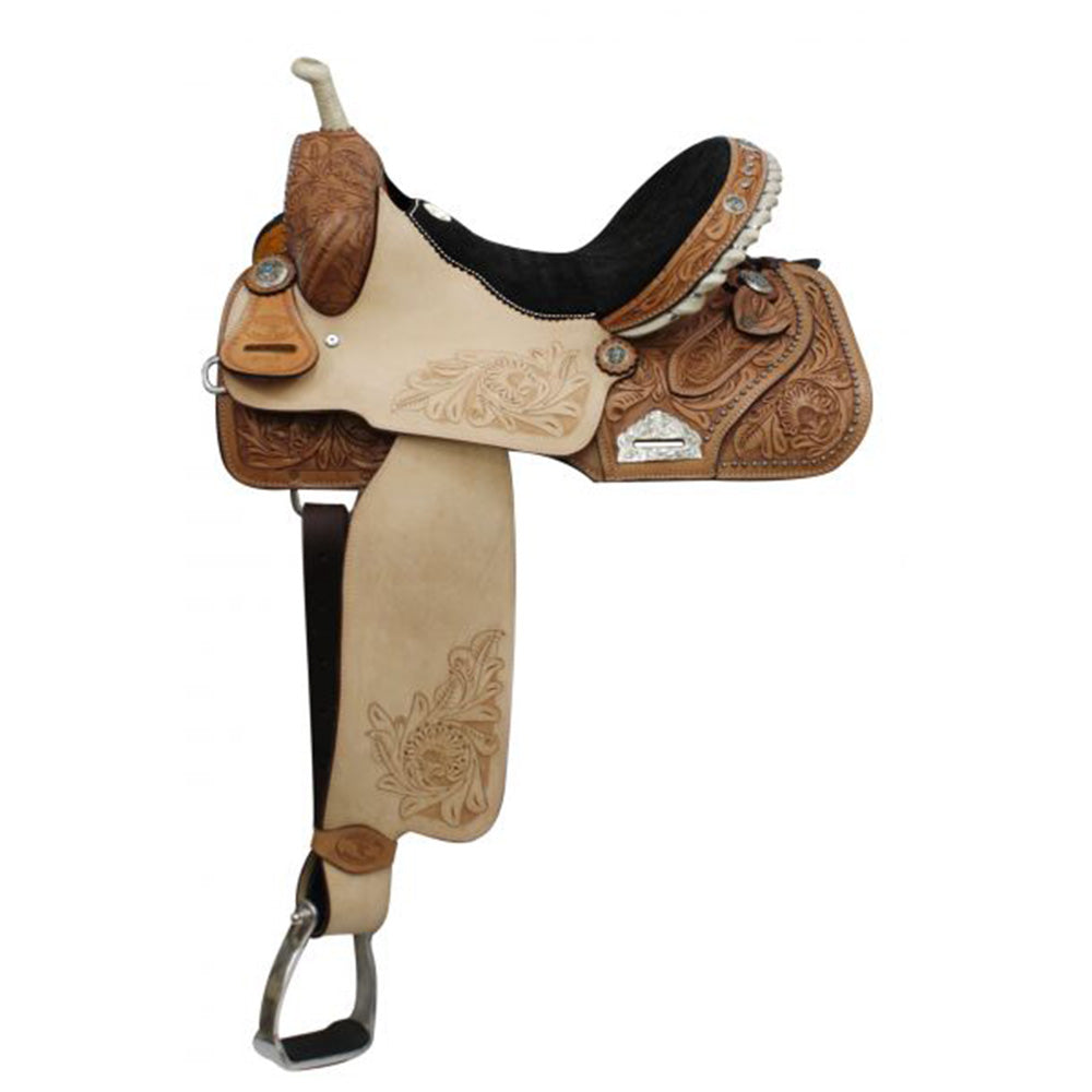 Double T Barrel Saddle Floral Embossed Suede Seat FQB