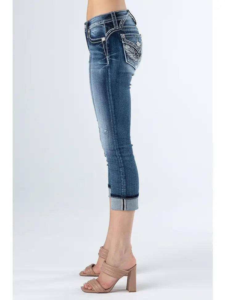 Miss Me Mid Rise Capri Pants w/ Flap Pocket