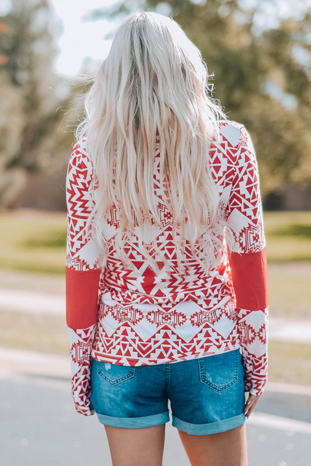 Ladies Long Sleeve Geo Print Long Sleeve