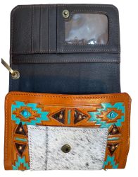 Klassy Cowgirl Leather Clutch Phone Wallet - Painted Aztec/Cowhide