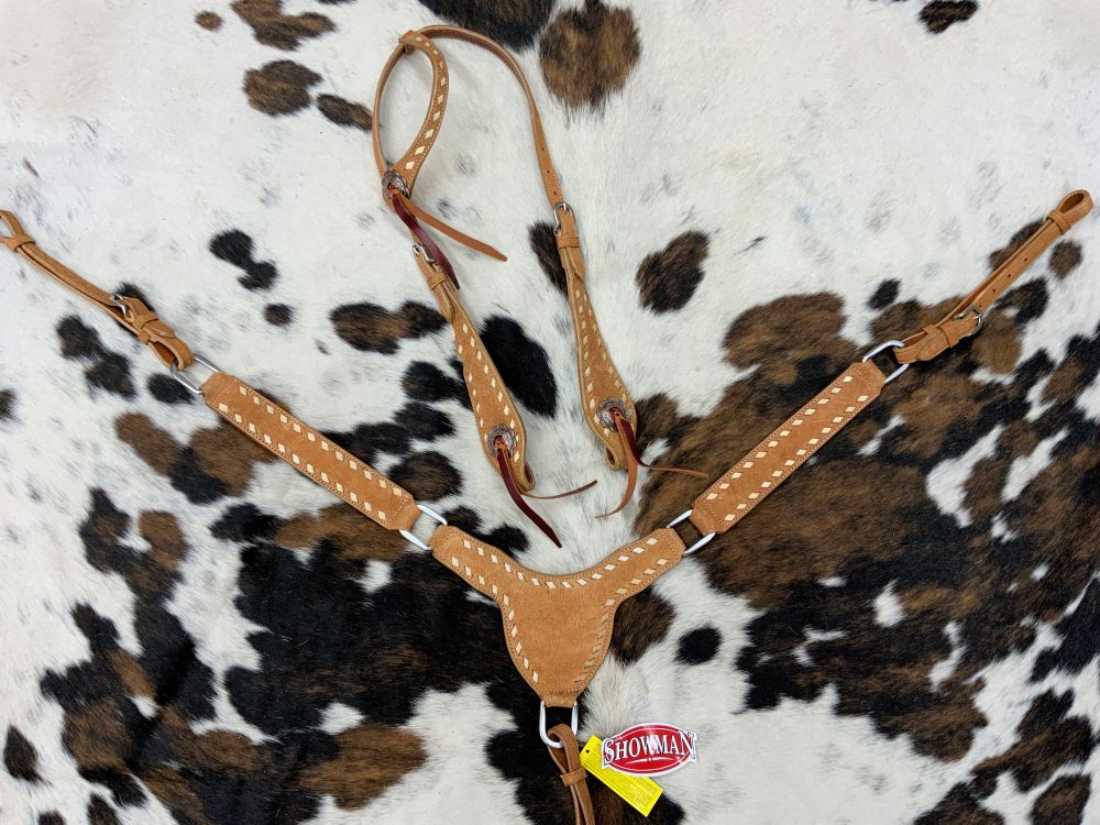 Showman Roughout Buckstitch One Ear Headstall and Breast Collar Set