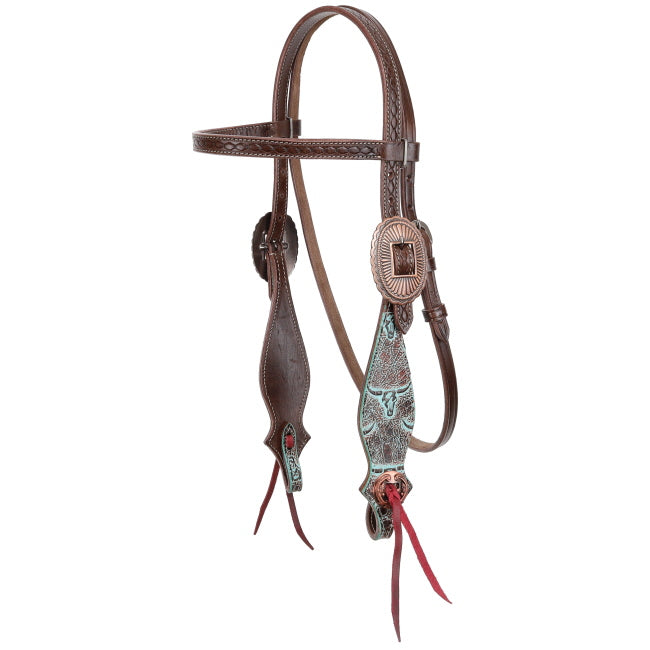 Showman Weathered Steer Browband Headstall and Breastcollar Set