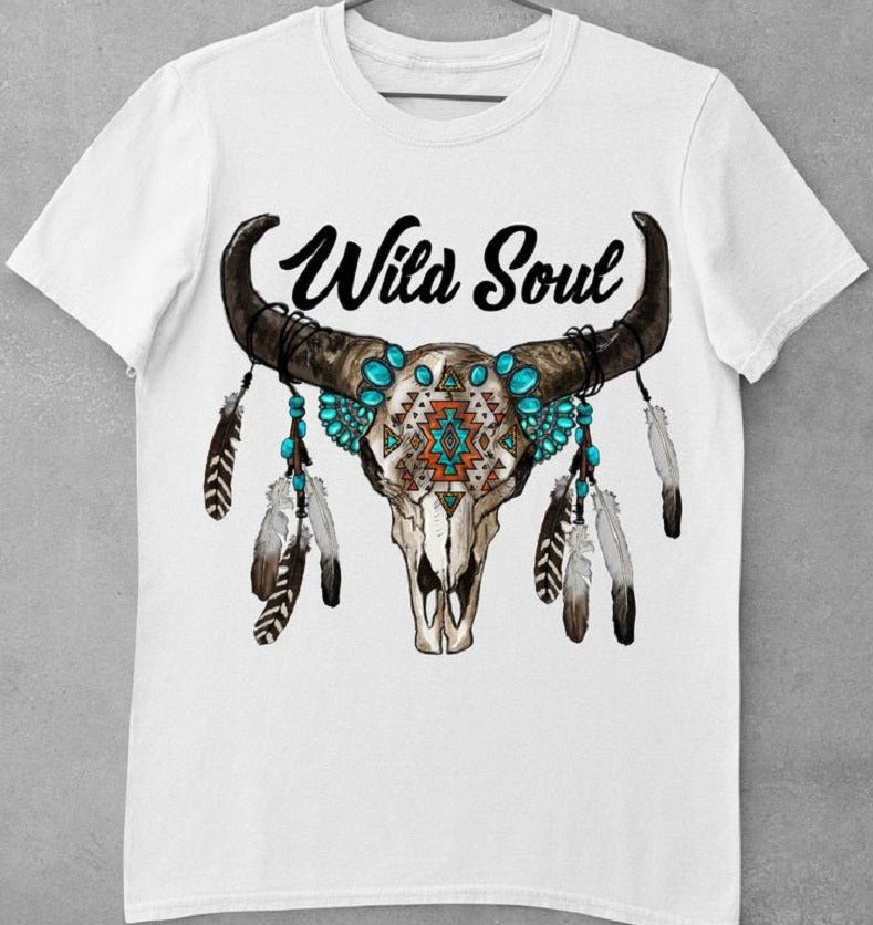 Women's 'Wild Soul' Steer Head Dreamcatcher Print Shirt