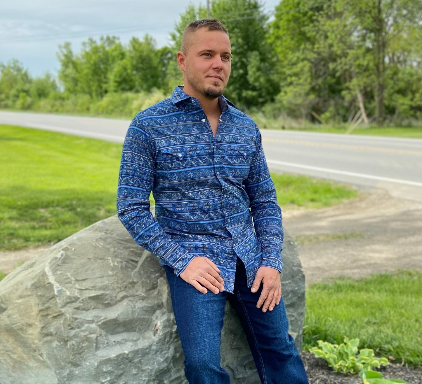 Men's Tin Haul Blue Aztec Western Shirt